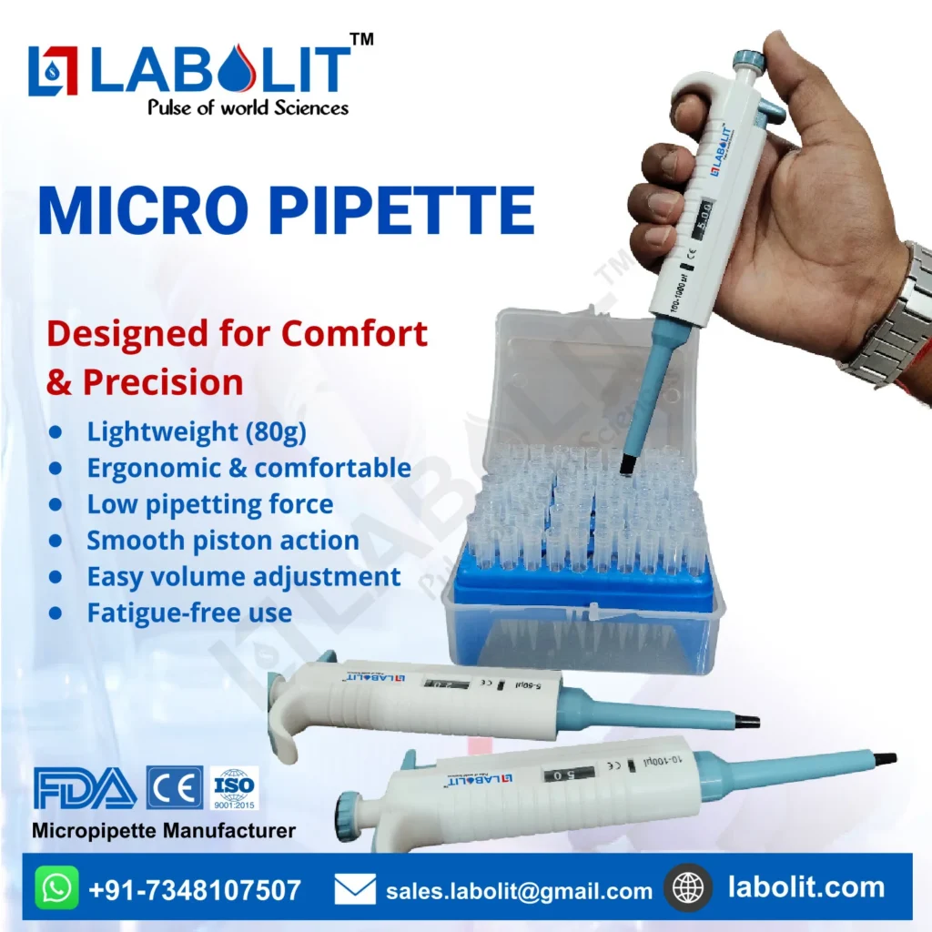 Micropipette manufacturer in India supplying fixed & variable volume, fully autoclave and semi autoclave micropipettes from 5–1000 µL.

Leading laboratory micropipette manufacturer across India. Buy fixed & variable volume micropipettes, fully autoclave models from 5–1000 µL.