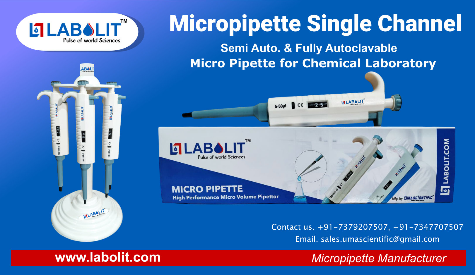 Single Channel Micropipette Manufacturer in India – Semi & Fully Autoclavable Pipetter | LABOLIT by Uma Scientific 1 Micropipette Manufacturer in India